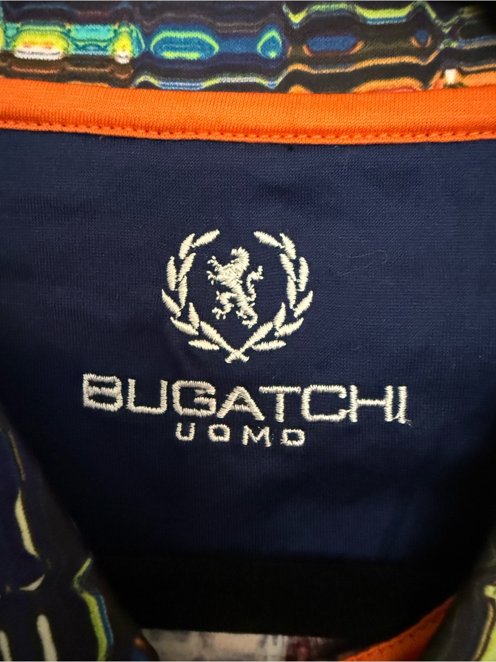 Bugatchi Men’s Multicolor Abstract Pattern Polo — Navy Base - Picture 3 of 4